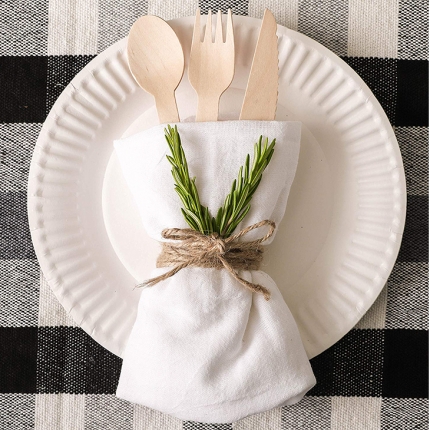 Wooden disposable set fork+knife+napkin DOLPHIN